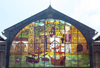 Stained glass entrance to Central Market Atarazanas in Malaga