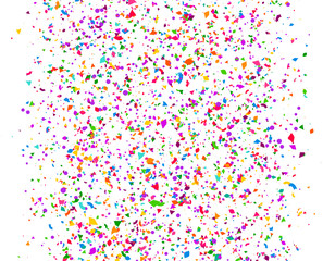 Carnaval or Festival Confetti. Colorful confetti pieces. Celebration party or Holiday background. Flying colorful glitter particles. Decoration pattern. Vector