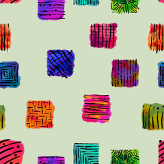 Abstract Squares Seamless Pattern in Vibrant Colors. Watercolor Abstract Squares Seamless Rapport for contemporary Background, Print, and Textile.