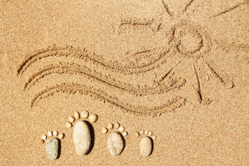 Fototapeta na wymiar Beautiful footprints in the sand sea nature background