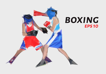 A boxer from triangles. Low poly Boxing. Vector illustration.