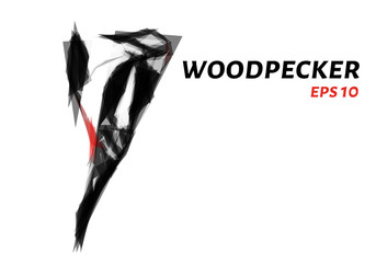 Woodpecker from triangles. Low poly woodpecker. Vector illustration - obrazy, fototapety, plakaty