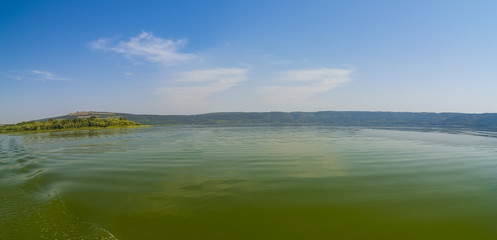 Panoramic view of the fjords and the bay of Bakota from a height. Bakota, Ukraine.