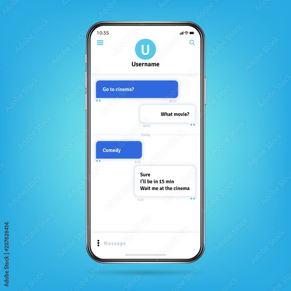 Poster messenger like whatsapp with bubble frames for messages on smartphone screen vector illustration