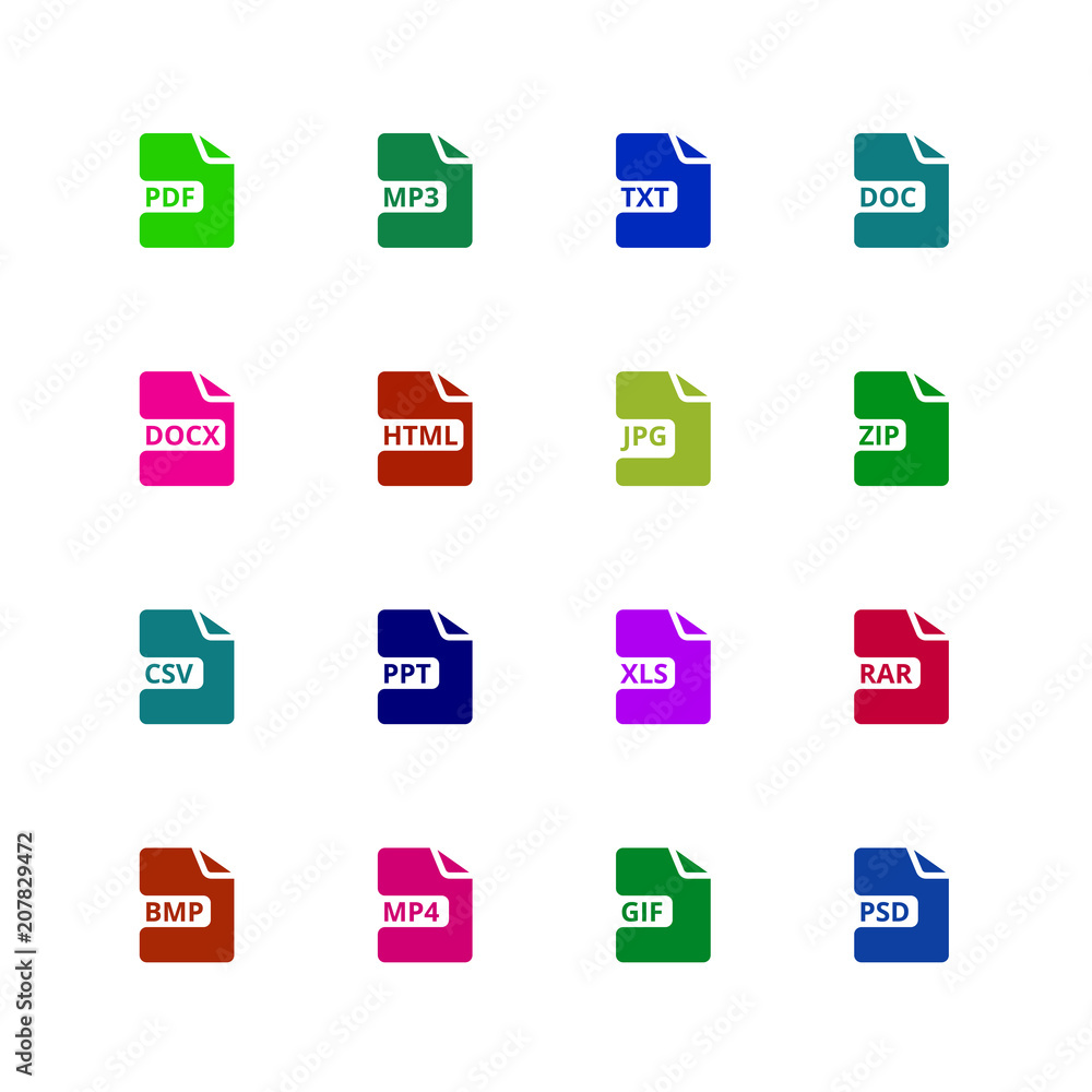 Poster file format type icons. download document vector buttons