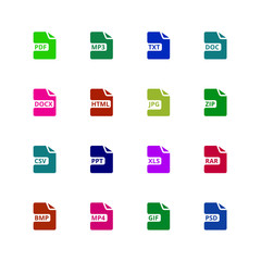 File format type icons. Download document vector buttons