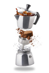 Moka pot. Italian retro coffee maker isolated on white - 207830481