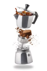 Muurstickers Koffie Mokka-pot. Italiaans retro koffiezetapparaat dat op wit wordt geïsoleerd