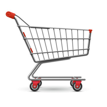 Realistic empty supermarket shopping cart vector illustration isolated on white background