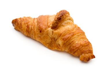 Tasty buttery croissants on the white background.