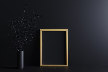 Gold Frame Mockup in Black Interior