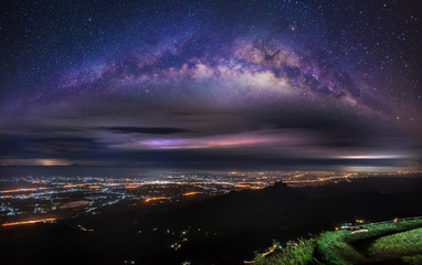 Milky Way galaxy on Phu Tubberk in Phetchabun Thailand. Long exposure photograph, with grain.Image contain certain grain or noise and soft focus.