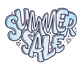 Lettering in heart - Summer sale marketing header. Design for greeting card, ad, promotion, poster, banner, blog, article, social media, marketing.