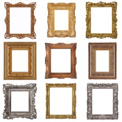 Set of golden frame for paintings, mirrors or photos	