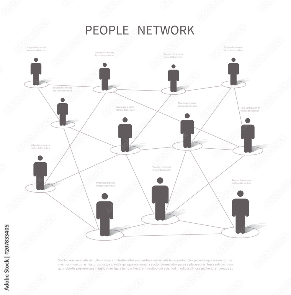 Poster human network connection. connecting people in social networking. company structure and internet 3d 
