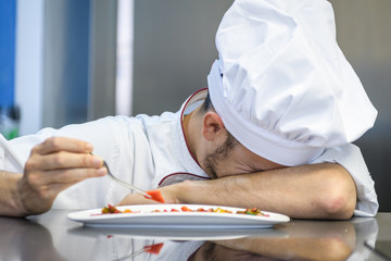 desperate and sad chef by the culinary preparation