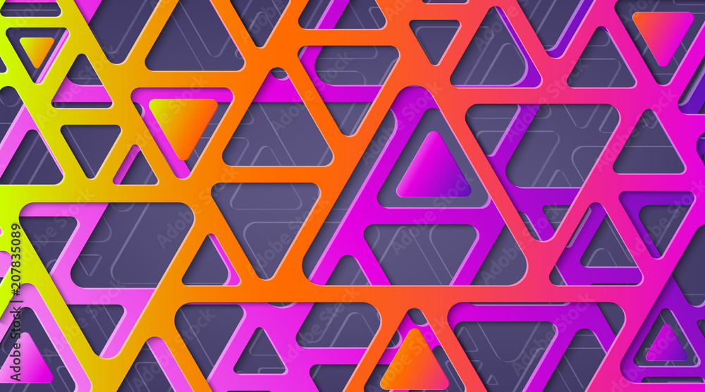 Poster abstract geometric background. bright color palette. ultraviolet. triangles with rounded corners. sh