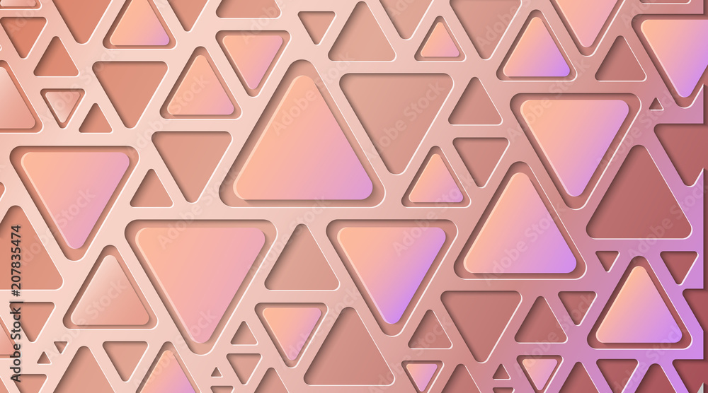Poster modern abstract geometric background. triangles and lines. soft glow. rose gold and ultraviolet. tem