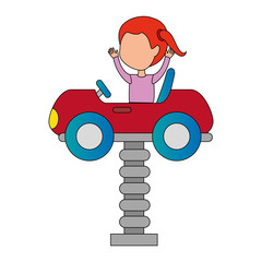 little girl in cart toy with springvector illustration design