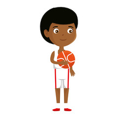 little boy black playing basketball character vector illustration design