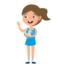 little girl playing volleyball character vector illustration design