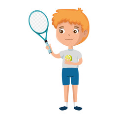 Obraz na płótnie Canvas little boy playing tennis character vector illustration design
