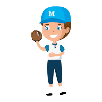 little boy playing baseball character vector illustration design