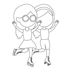 little girls friends skating characters vector illustration design