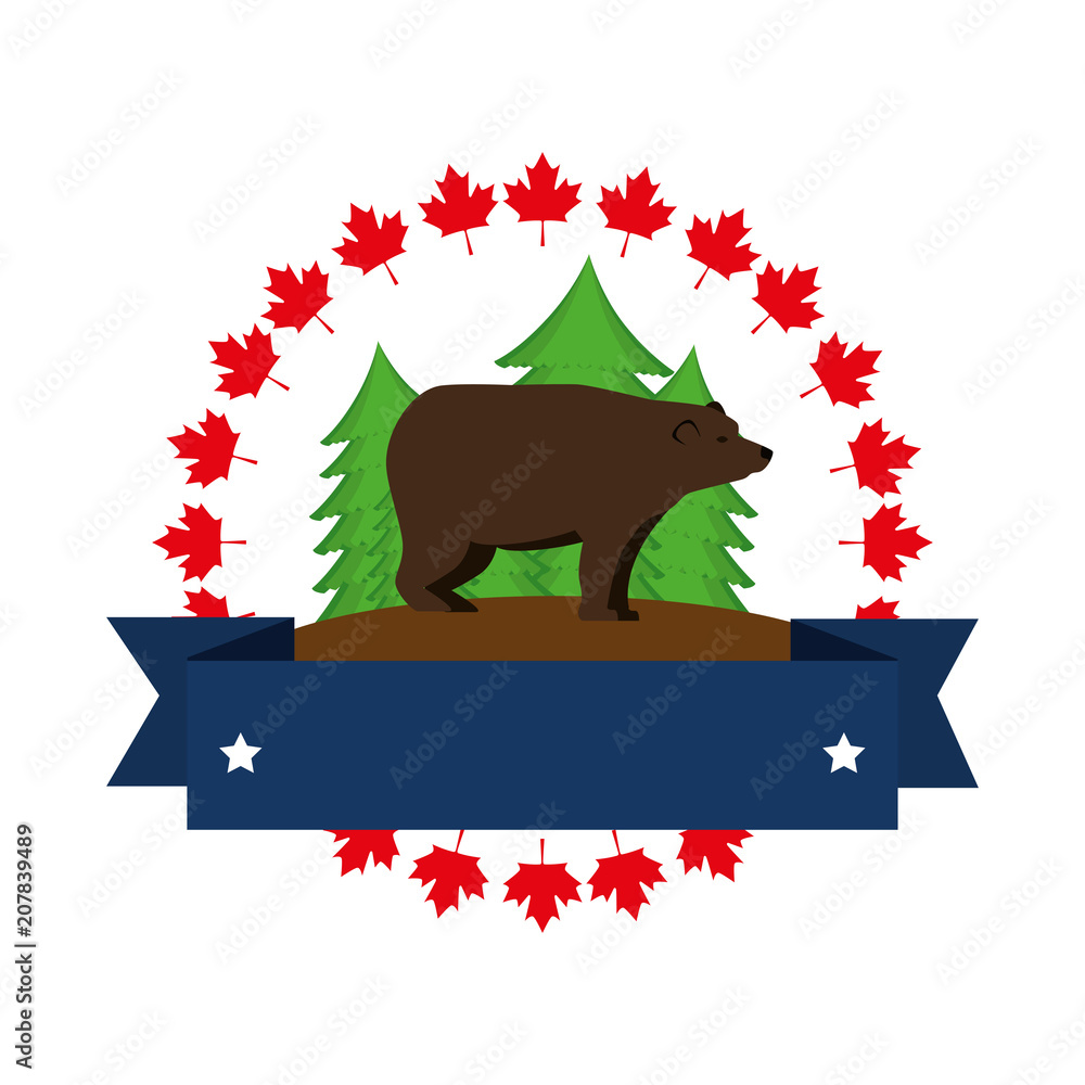 Poster bear grizzly canadian seal vector illustration design