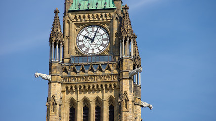 Fototapeta na wymiar The clock tower of the Parliament Building in Ottawa, Ontario, Canada