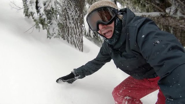 Snowboarding Selfie Stick Powder Trees