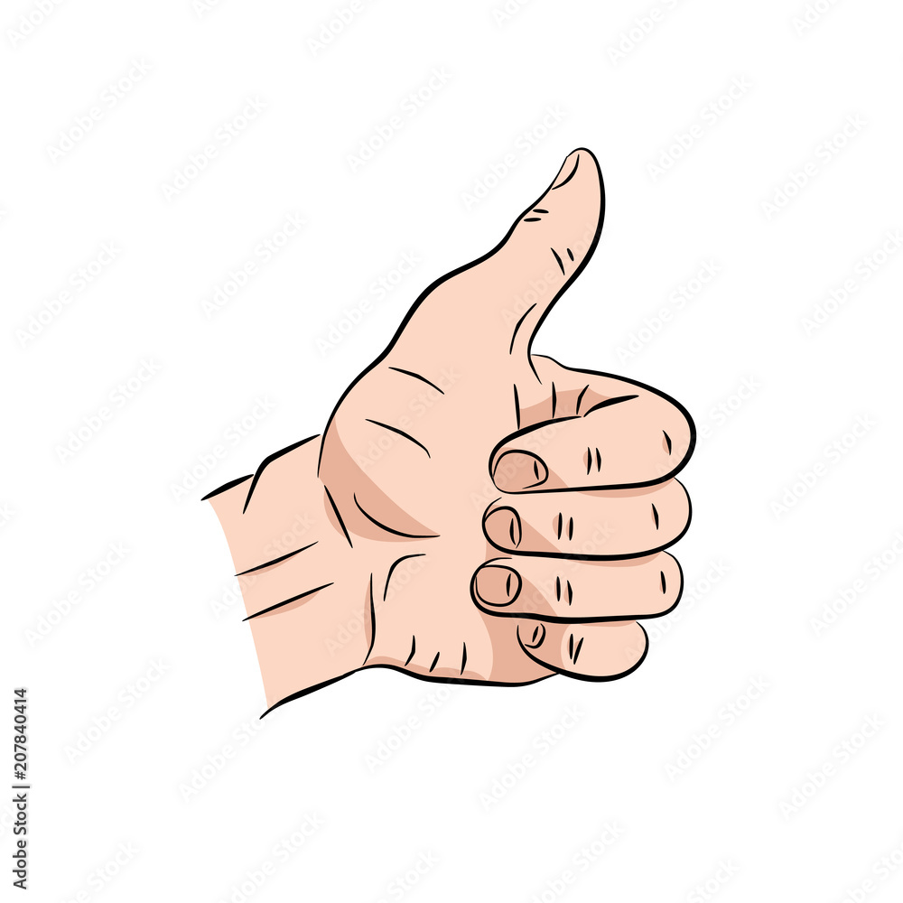 Poster hand showing symbol like. making thumb up gesture. vector illustration isolated on a blue background