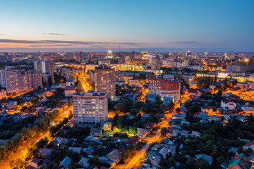 Obraz premium Night Voronezh aerial summer cityscape from rooftop. Residential area