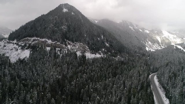 Winter Mountain Highway Snowy Transportation Aerial