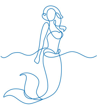 recommend clip art: Mermaid swim in the sea. Continuous line drawing. Vector illustration