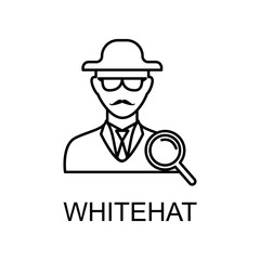 whitehat outline icon. Element of data protection icon with name for mobile concept and web apps. Thin line whitehat icon can be used for web and mobile