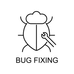 bug fixing outline icon. Element of data protection icon with name for mobile concept and web apps. Thin line bug fixing icon can be used for web and mobile