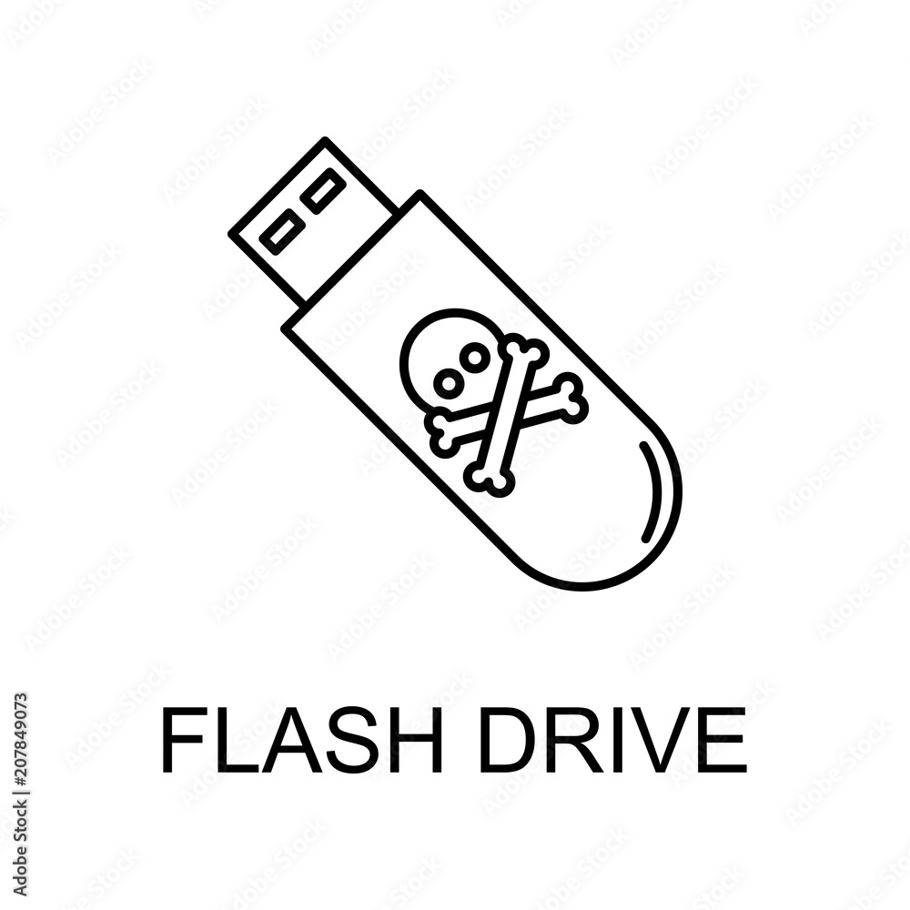 Aufkleber vires in flash drive outline icon. element of data protection icon with name for mobile concept and 