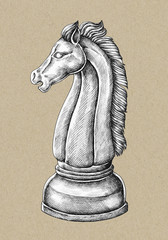 Hand-drawn chess knight illustration © Rawpixel.com