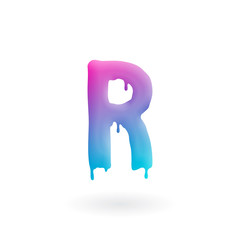 Letter R logo. Colored paint character with drips. Dripping liquid symbol. Isolated art concept vector.