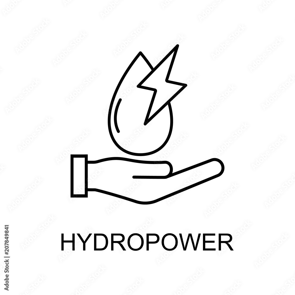 Poster hydropower outline icon. element of enviroment protection icon with name for mobile concept and web 