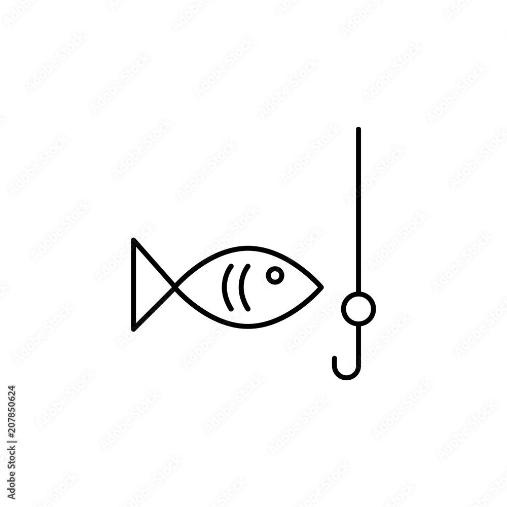 Poster fish and hook outline icon. element of sports items icon for mobile concept and web apps. thin line 