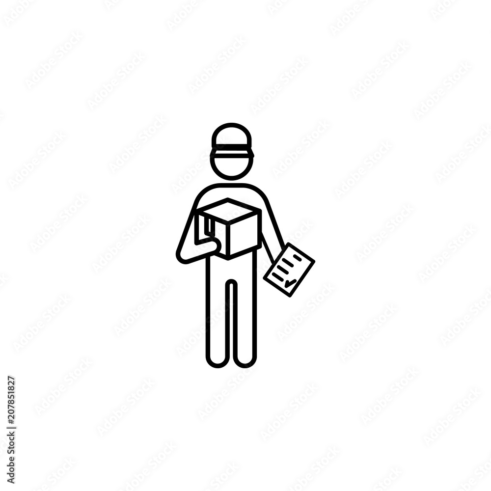 Poster postal worker with parcel outline icon. element of logistic icon for mobile concept and web apps. th
