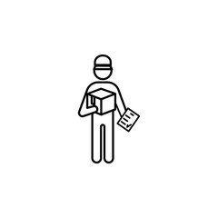 postal worker with parcel outline icon. Element of logistic icon for mobile concept and web apps. Thin line postal worker with parcel outline icon can be used for web and mobile
