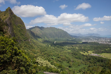 Lush mountain cliffs of Oahu, Hawaii