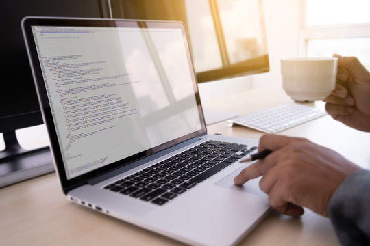Programmer working Developing programming technologies Web Design Online Technology