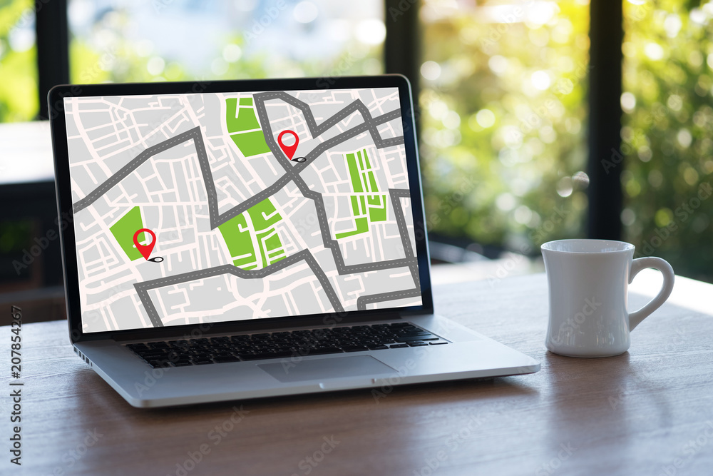 Poster gps map to route destination network connection location street map with gps icons navigation