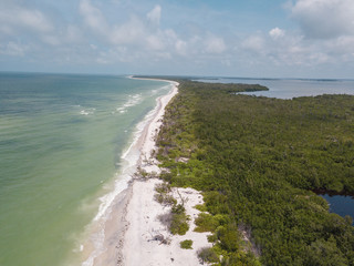 beach aerial drone above view white sand boats sea water island