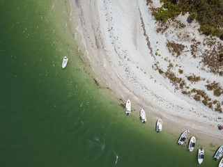 beach aerial drone above view white sand boats sea water island
