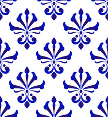 damask pattern blue and white